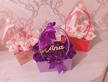 atlas parca: Hədiyyəlik dekorativ güllü səbət kompozisiyaları - Dizayn — 2