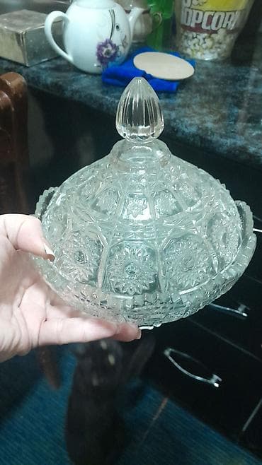 versace servis: Kəsilmiş naxışlı şüşə qab dəsti - Material: şəffaf, qalın şüşə — 2