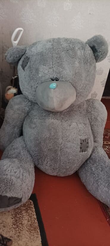 uşaq üçün makyaj: Böyük ölçülü boz plyuş ayıcık - Rəng: açıq-boz, mavi burun detallı - — 1