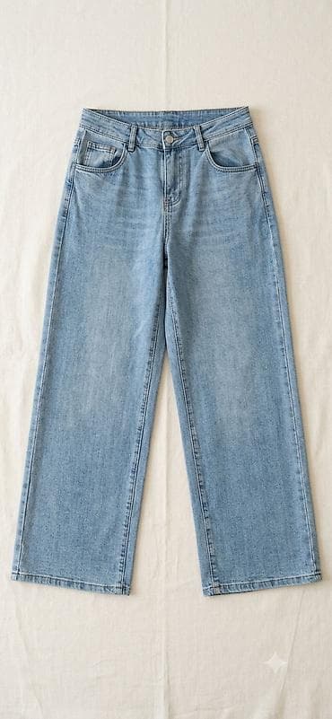 ten effekti: Qadın/Unisex düz kəsimli cins şalvar - Rəng: Açıq mavi (light wash) - — 1