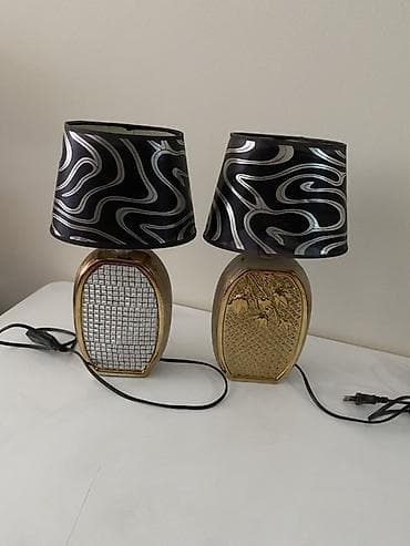 İki ədəd stolüstü lampa dəsti - Dizayn: Qara abajur üzərində gümüşü lalafo.az -da İki ədəd stolüstü lampa dəsti - Dizayn: Qara abajur üzərində gümüşü