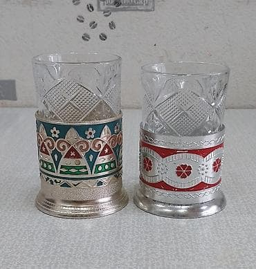 Stəkanlar, rəng - Gümüşü, Şüşə, 2 ədədli dəst, SSRİ