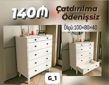 Ağ rəngdə, minimalist dizaynlı çəkməcəlik (komod). - Ölçü: 100×80×40