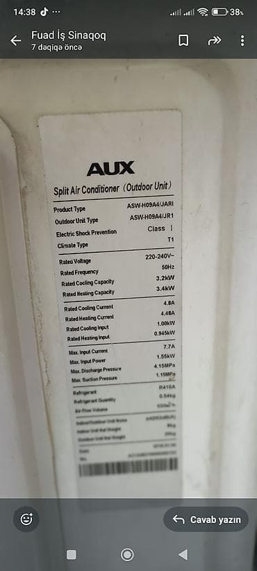 şkaf kondisoner: AUX split kondisioner dəsti Xüsusiyyətlər: - Marka/model: AUX (divar — 5