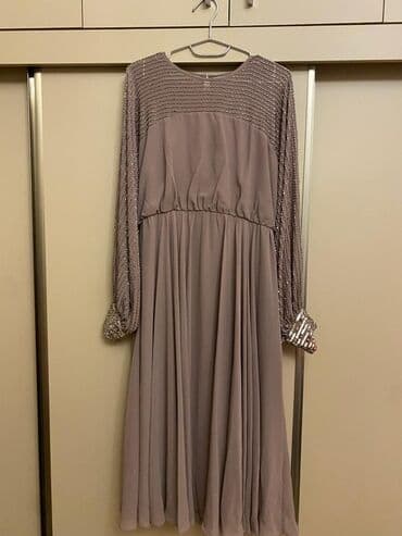 Zərif ziyafət/nişan geyimi – uzun şifon don - Rəng: toz-çəhrayı/boz