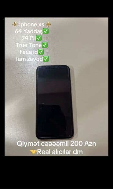 IPhone Xs, 64 GB, Qara, Barmaq izi, Face ID