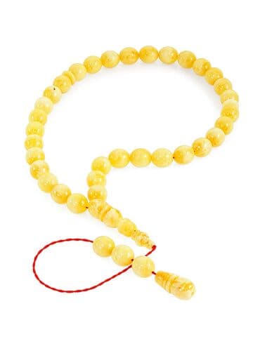 qırmızı kupalnik: Süd rəngli kəhrəba muncuqlardan hazırlanmış təsbeh 100% təbii,bütöv — 11