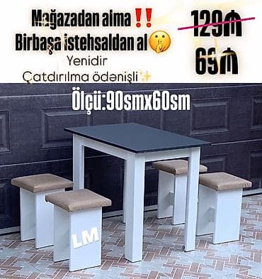 bag stullari: Mətbəx/dinəgənsəti – masa və 4 taburet - Ölçü: 90 sm x 60 sm - — 1