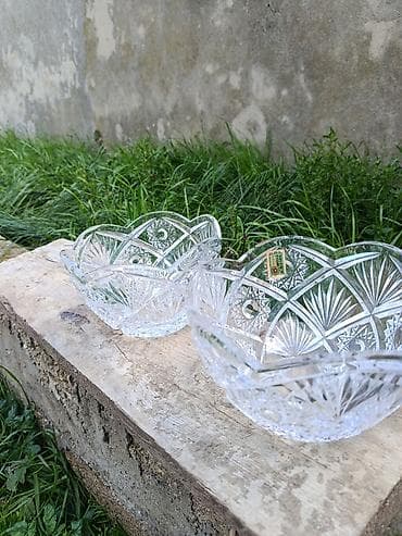 konfet qabl: Kəsilmiş naxışlı şüşə (kristal üslubunda) meyvə/şam desert qabları - — 2