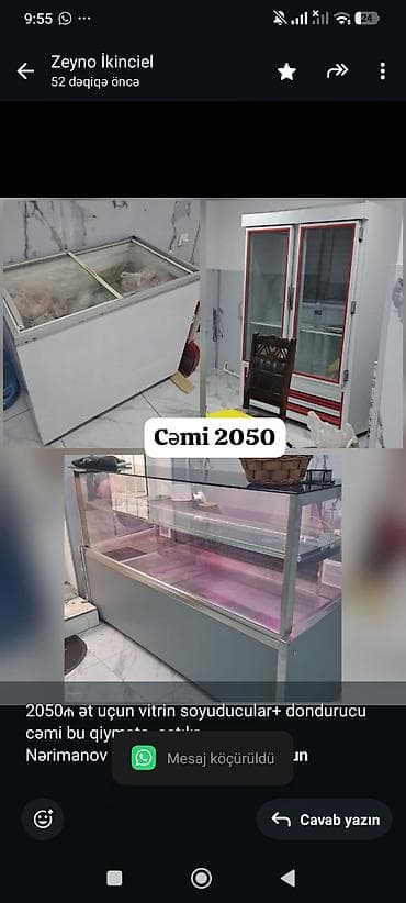 vitrin panel: 2050₼ ət uçun vitrin soyuducular+ dondurucu cəmi bu qiymətə satılır — 1