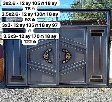 Dəmir həyət qapıları – dekorativ naxışlı, üst hissəsi barmaqlıqla