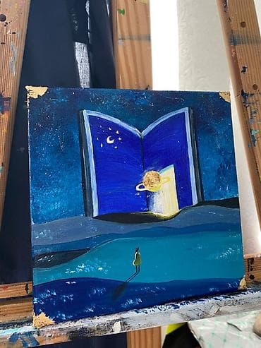 Güzgülər: Resm eseri Kitab sevgisi Xeyallar dunyasi eserim Ketan uzerinde — 1