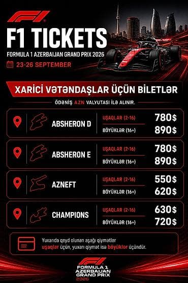 🏎️ FORMULA 1 AZƏRBAYCAN QRAN PRİSİ — BAKI 🇦🇿 🔥 ENDİRİMLİ F1 BİLETLƏRİ — 3