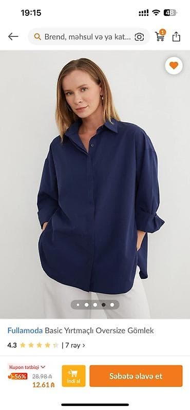 uzun koynek modelleri: Fullamoda Basic Yırtmaçlı Oversize Köynək - Rəng: tünd göy (navy) - — 4