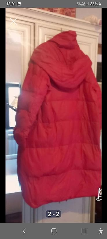 xizek geyimi: Qadınlar üçün uzun qış paltosu – qırmızı rəngdə - Model: kapüşonlu — 2