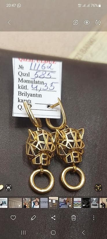 Sırğa, Sarı qızıl, 585 Əyar lalafo.az -da Sırğa, Sarı qızıl, 585 Əyar