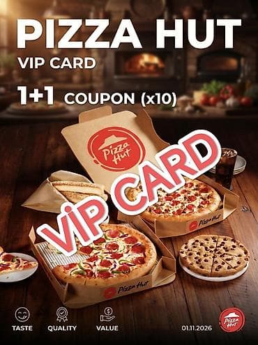 Məhsul: Pizza Hut VIP Kupon Paketi (1+1), 10 ədəd Təsvir: - Orta və