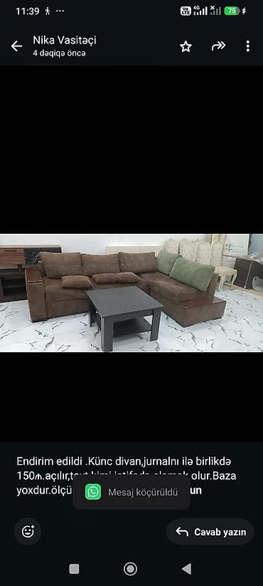 Endirim edildi .Künc divan,jurnalnı ilə birlikdə 150₼.açılır,taxt kimi at lalafo.az Endirim edildi .Künc divan,jurnalnı ilə birlikdə 150₼.açılır,taxt kimi