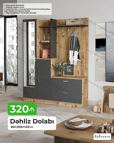 seyf dolab: Dəhliz dolabı – 40×200×140 sm - Material: 18 mm laminat - Rəng — 1