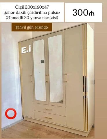 usaq ucun yazi lovhesi: Yeni, Açılan, 4 qapılı Qarderob, paltar dolabı — 1