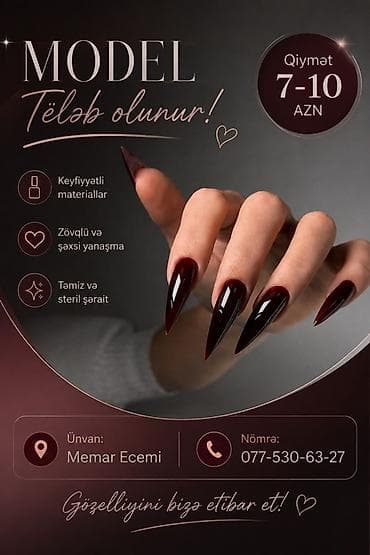 et ucun vitrin soyuducular: Xidmət: Manikür üçün model axtarılır - Ünvan: Memar Əcəmi - Qiymət — 1