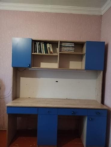 taxta polka: Düz masa, Polkalı, Siyirməli, MDF — 1