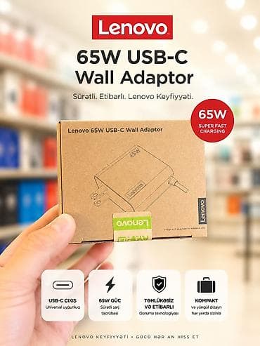 Lenovo 65W USB‑C divar adapteri - 65W Super Fast Charging – sürətli