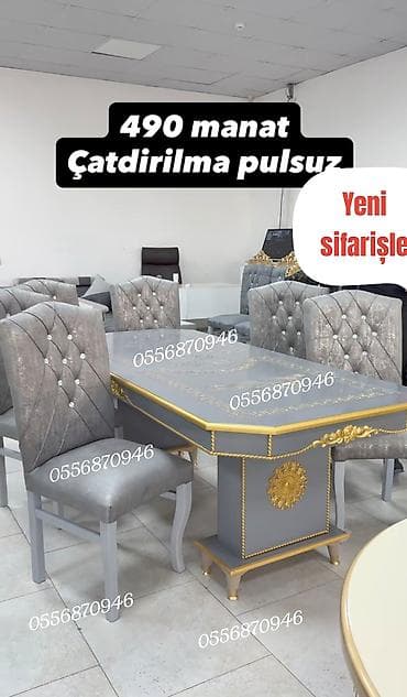 Для гостиной, Новый, Нераскладной, Квадратный стол, 6 стульев — 1