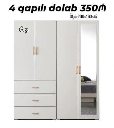 4 qapılı geyim dolabı - Ölçü: 200 × 160 × 47 sm (şəkildə göstərilən)