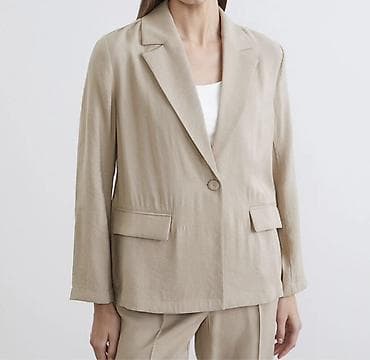 Aksesuarlar: Bej rəngli qadın blezeri - Kəsim: rahat, düz siluet; arxa hissədə — 4