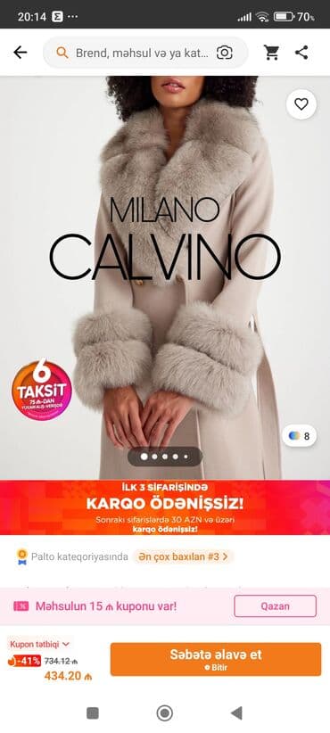 ağ palto: Təzə.Turkiyədən alinib.Geyinilmiyib Təbii Alpaka kurku Razmer M — 4