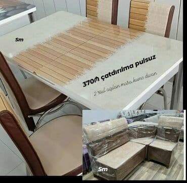 Masa və oturacaq dəstləri: Mətbəx üçün, Yeni, Açılan, Dördbucaq masa, 4 stul — 3