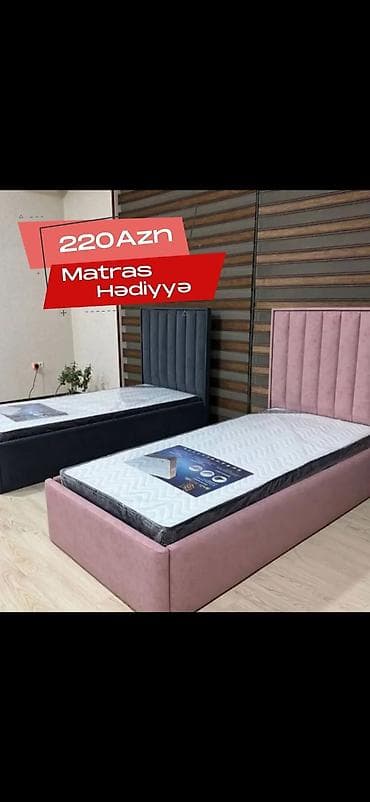 matras uşaq ucun: Tək nəfərlik yumşaq başlıqlı çarpayı dəsti - Rənglər: pudra və tünd — 1