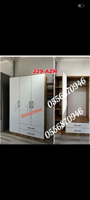 kombi şkaf: Yeni, Açılan, 3 qapılı Düz dolab, Qarderob, paltar dolabı, Azərbaycan — 6