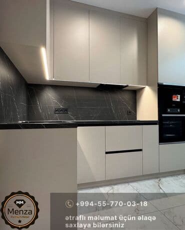 Тумбы на заказ: Müasir dizaynlı künc mətbəx mebeli - Minimalist, tutacaqsız fasadlar — 2