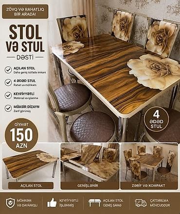 işlənmiş stular: Stol və stul dəsti - Açılan stol – genişlənən mexanizm sayəsində daha — 1