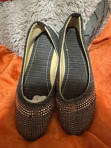 Tuflilər: Qadın balerina tipli ayaqqabı - Rəng: tünd boz (cins effektli) - Üst — 1