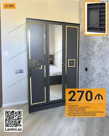 3 qapılı şkaf – Kod: 1105 - Ölçülər: D 47 × H 200 × E 120 sm - Rəng — 1