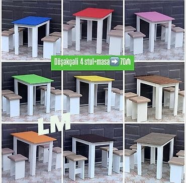 Mətbəx üçün, Yeni, Açılmayan, Kvadrat masa, 4 stul