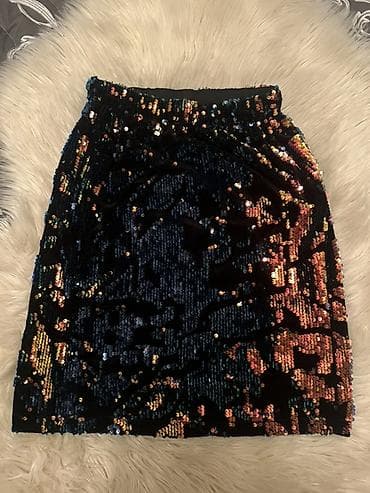 cizme: Payetli ətək - Model: Mini ətək, düz kəsim - Parça: Qara əsas — 2