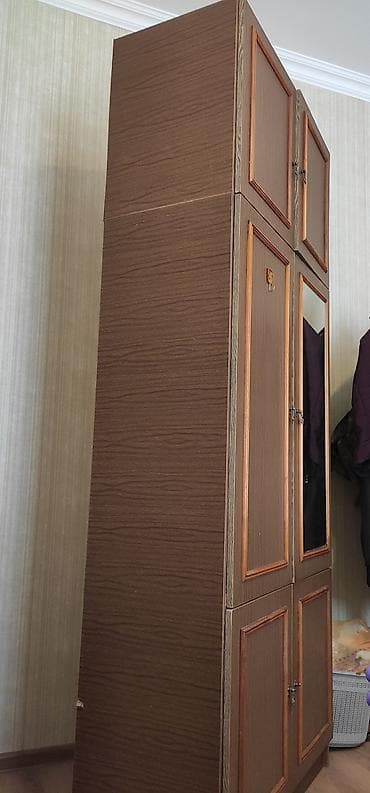 ikinci el dolap: 6 qapı, Güzgülü, Qəhvəyi, Digər material, Açılan, Düz dolab — 3