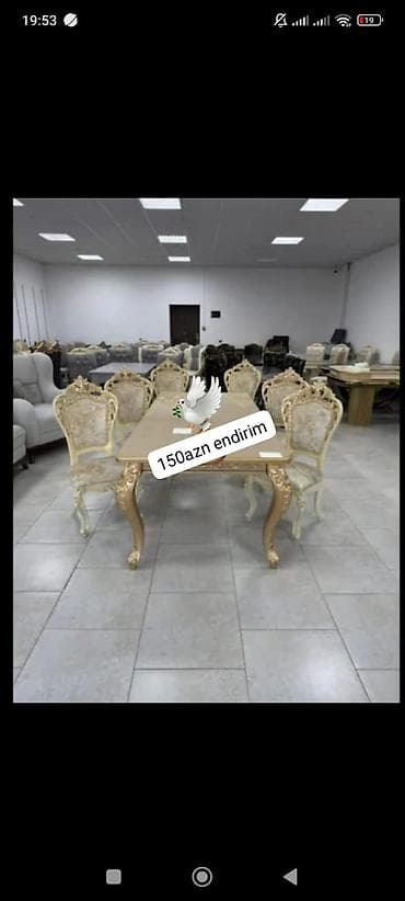 Qonaq otağı üçün, Yeni, Açılmayan, Dördbucaq masa, 6 stul