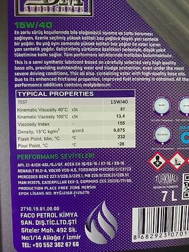 moto yağ: Bütün növ dizel avtomobillər üçün 15*40 ci-4 mühərrik yağı 7L 60azn — 2
