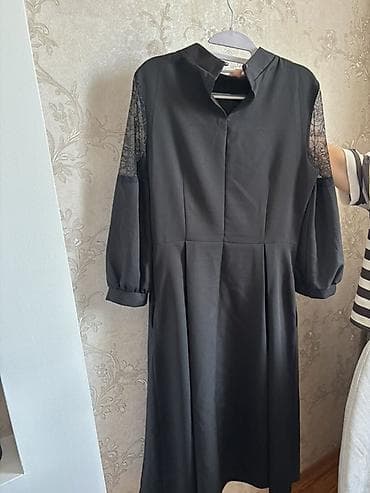 massimo dutti ispaniya: Qara rəngdə zərif qadın donu - Model: midi uzunluqda, yüngül A-kəsim — 4