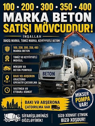 110 volt: İnşaat betonu M-100, Həcm: 800 kubmetr, Sifarişlə — 7