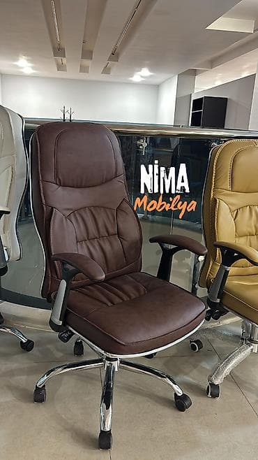 tek stollar: Yeni, Təkərli, Qolları tənzimlənir, Dəri — 9