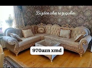 bezek: Klassik üslubda L formalı yumşaq künc dəsti - Dizayn: Qızılı oyma — 1