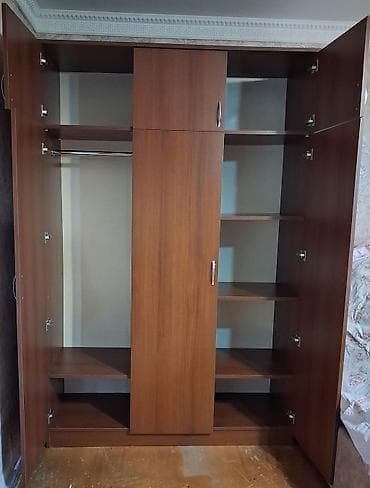 paltar rəfi: Geniş qarderob şkafı – ağac teksturalı qəhvəyi rəng - 5 qapılı ön — 3