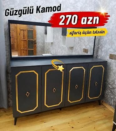 Güzgülü kamod - Model: 4 qapılı kamod + iri ölçülü divar güzgüsü -