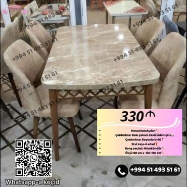 Mətbəx üçün, Yeni, Açılan, Dördbucaq masa, 4 stul